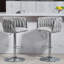 Ensemble de 2 tabourets de bar pivotants à 360 ° avec housse en tissu, chaises de bar réglables à hauteur de comptoir avec dossier tissé et repose-pieds, tabourets de bar chromés argentés pour îlot de cuisine, café, pub (gris)-129519485