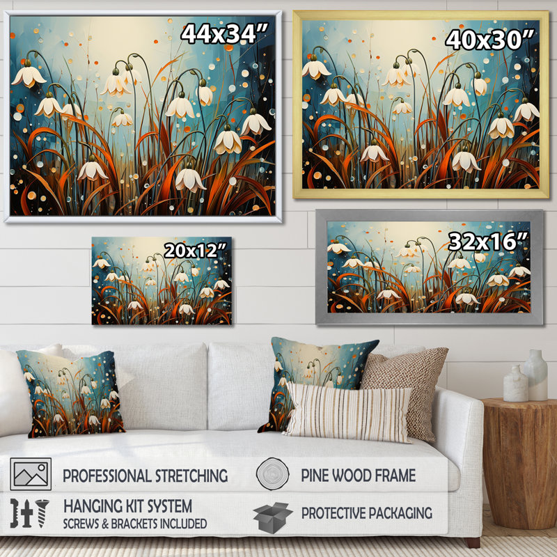 Décoration murale Mountain Snowdrops Charm in Winter I - Snowdrops, Cadre doré simple, H 16 po x l 32 po x P 1 po