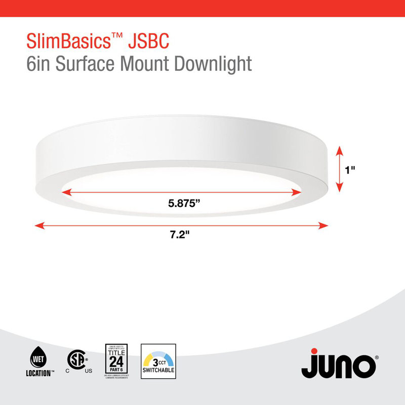 6in JSBC Edged Trim Switchable White Surface Mount Downlight Matte White