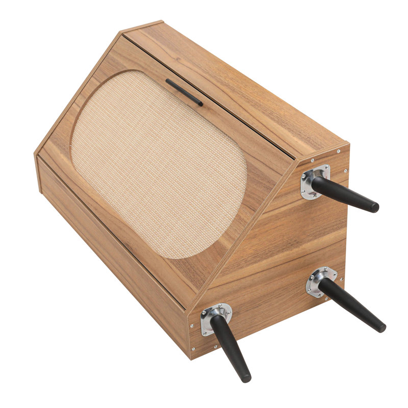Tablette de coin de salon avec porte, capacité de 88 livres, décoration en peau naturelle, panneau de porte sans épissure, base en métal triangulaire, dispositif de déversement, armoire à poignée noire pour petits espaces, charge