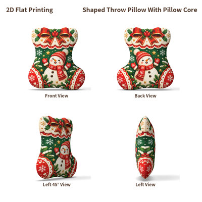 2D Flat PrintingCute Snowman Christmas Stocking Stuffed Throw Pillow - Shaped Cushion Suitable for Bedroom Sofa Decor, Hand Washable Fill, Multicolor Snowman for Holiday Party Decorations, Cozy Gift for, 2D Flat 60cm