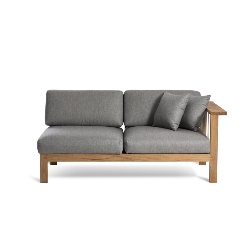 Maro 64.5'' Wide Teak Loveseat with Cushions, Charcoal Chine