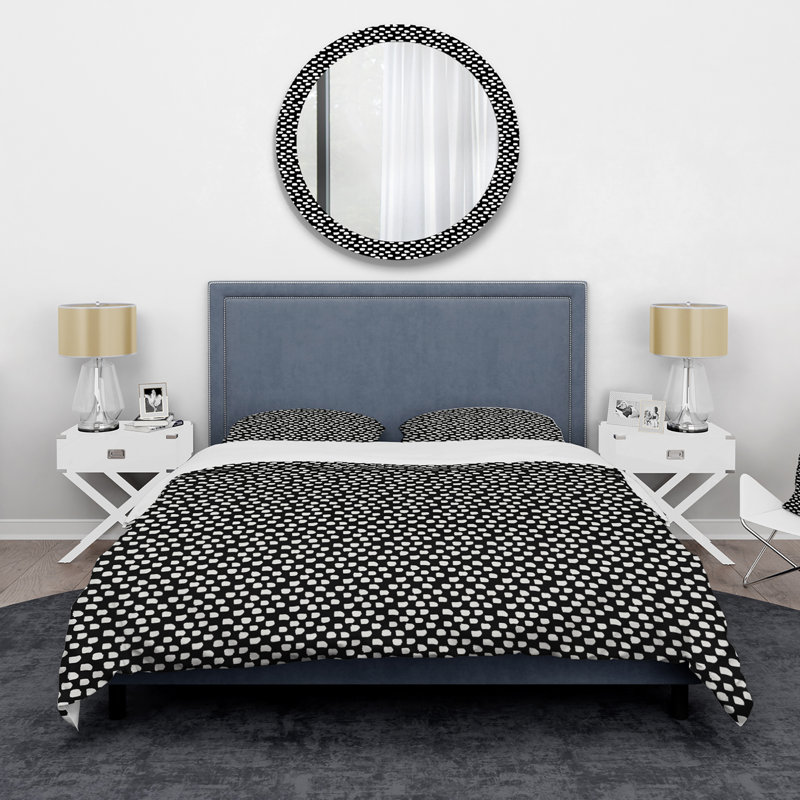 Ensemble de housse de couette Modern White Little Shapes On Black - microfibre de polyester