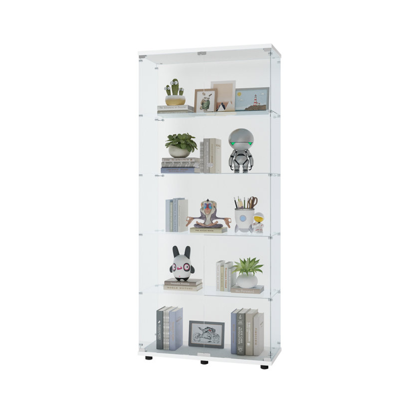 Vitrine à deux portes avec 5 tablettes, blanc, Noir