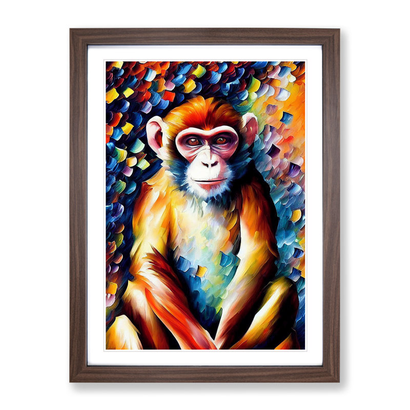 Monkey Portrait No.2 - Framed Print, 64cm H x 46cm W, Brown