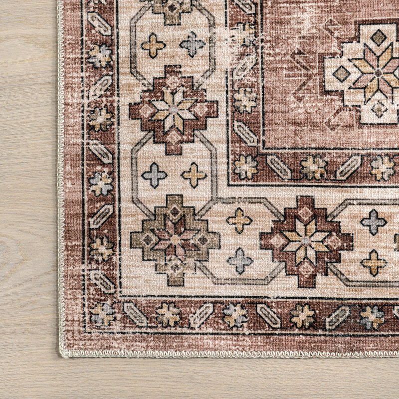 Haskett Oriental Machine Woven Polyester Area Rug in Brown, Rectangle 8' x 10'
