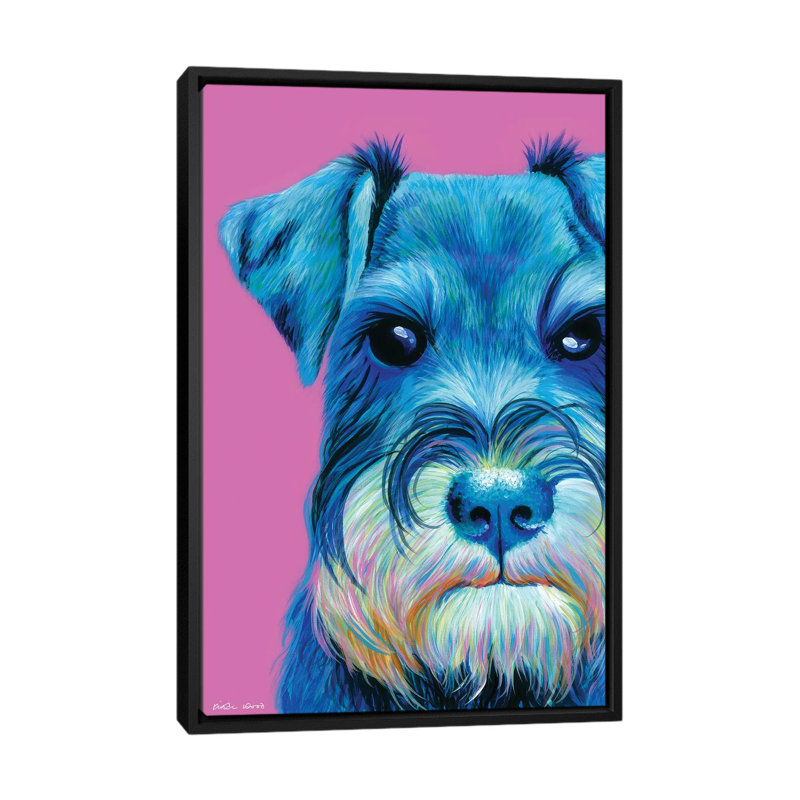 Schnauzer On Pink by Kirstin Wood - Painting on Canvas, 101.6 cm H x 66.04 cm W, Black Framed Canvas