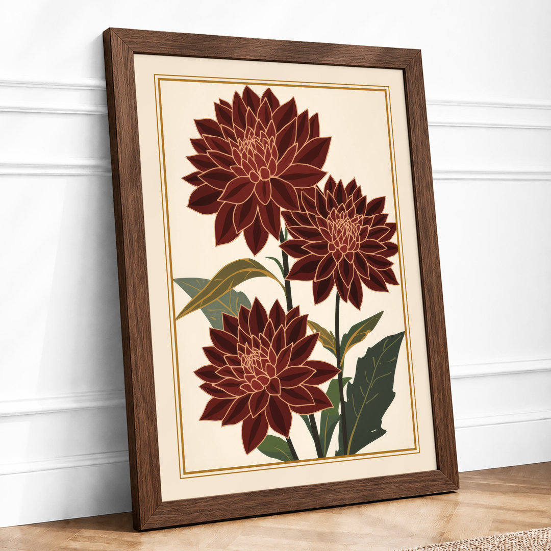 Burgundy Dahlias Botanical - Framed Print