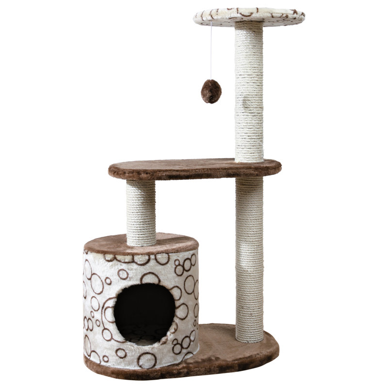 Arbre à chat de 37,4 po Casta de TRIXIE ‑ poteaux à griffes en sisal, maisonnette recouverte de peluche, plateformes, et jouet suspendu