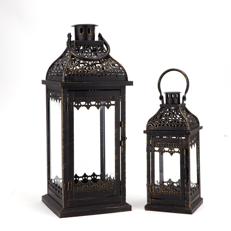  Set of 2 Decorative Candle Lanterns Vintage Hanging Lantern, Black