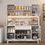 Armoire de cuisine 71 po H 59,8 po avec lumière DEL, armoire de rangement avec huche et tablette à micro-ondes, portes en verre cannelé-1499982514
