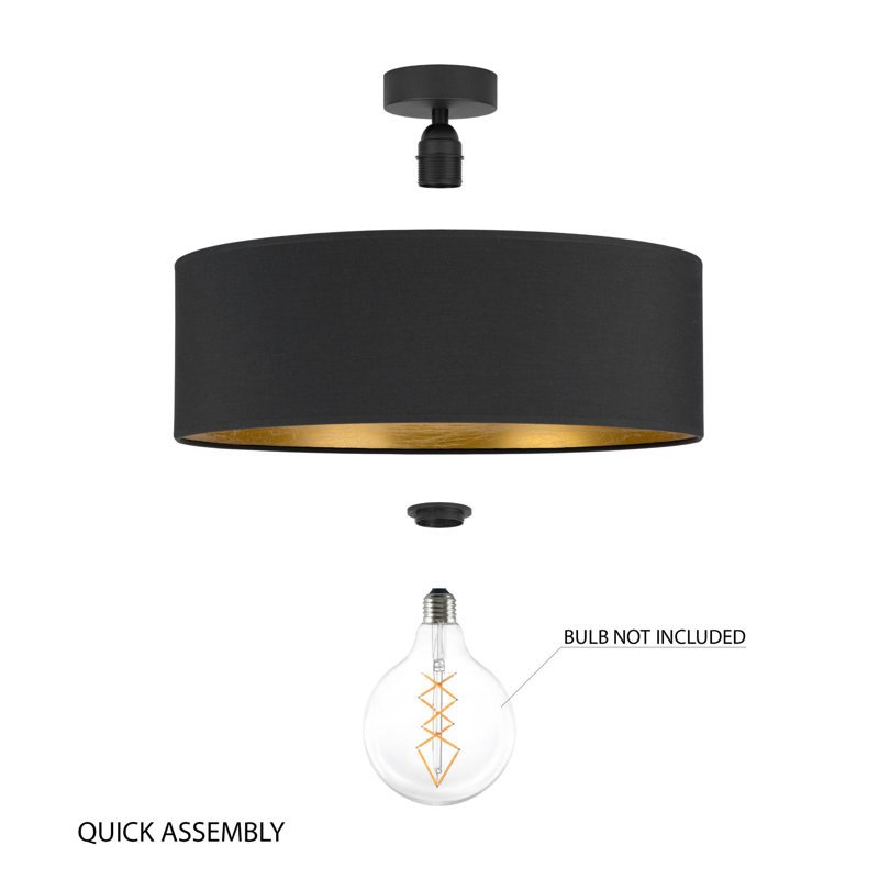 Tres Fabric Flush Mount, Anthracite/Gold, 20cm H x 45cm W x 45cm D