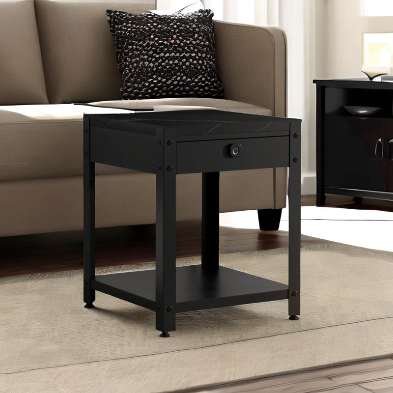 Table basse carrée à double couche, Noir