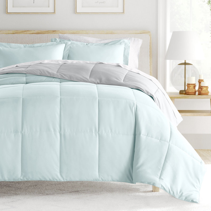 Full Teal and Gray Microfiber Reversible Bedding Set