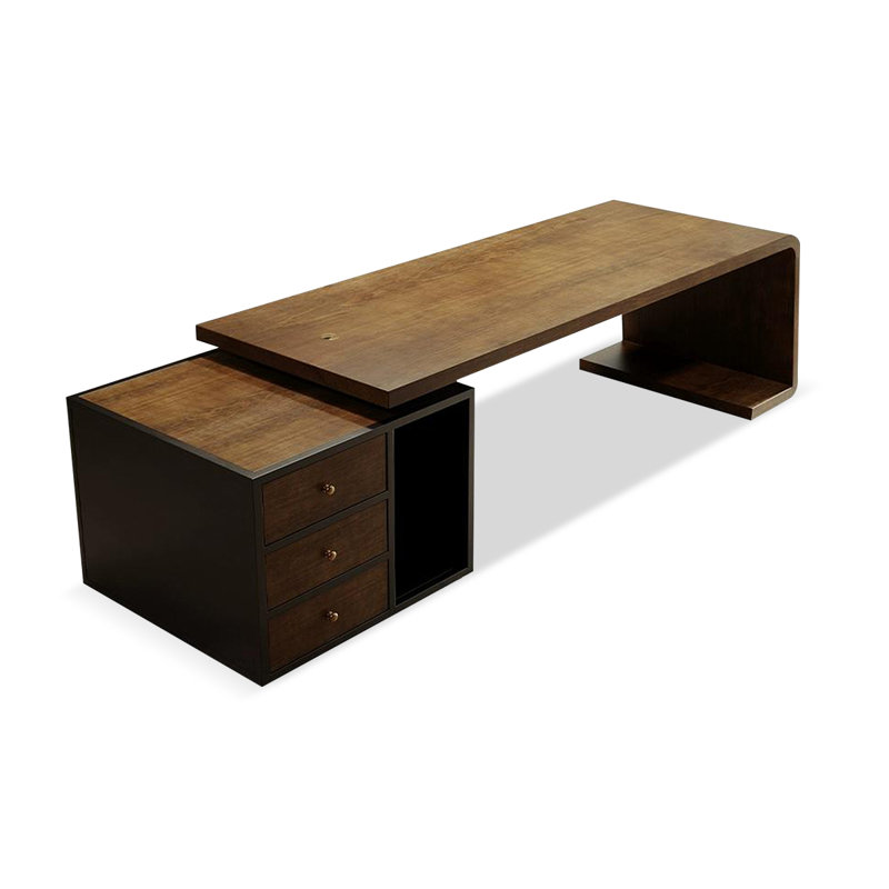 Bureau brun foncé + bois massif rectangulaire noir + bureaux en fer, H 29,53 po x l 100,39 po x P 31,5 po, Retour à gauche
