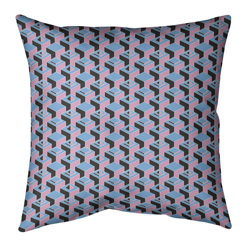 Housse de coussin Skyscrapers, 20 po X 20 po, Petit bleu sarcelle et rose, Croisé en coton