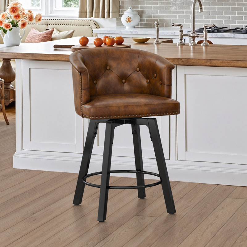26"Swivel Upholstered Counter Stool With Metal Frame, Brown