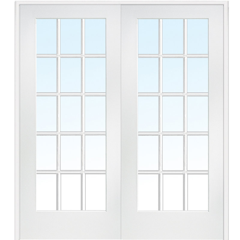 Porte française intérieure pré-suspendue en verre 15-Lite, 72 po x 80 po