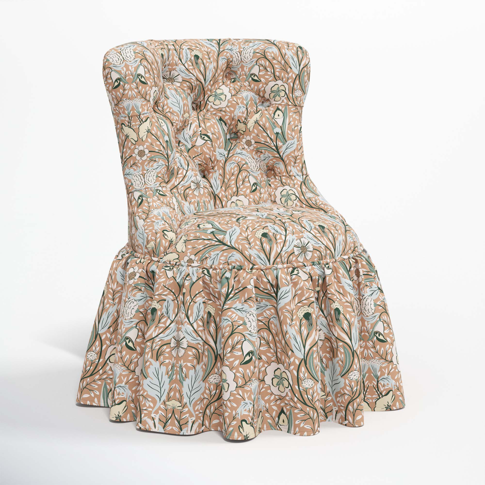Minnie Upholstered Side Chair, Morris Botanical Peach