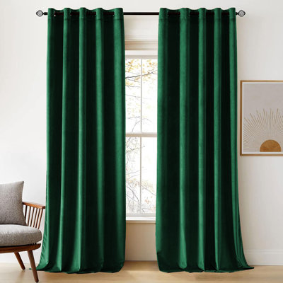 Thermal Velvet Curtains with Eyelet Ring Top - Blackout Crushed Velvet Drapes Pair