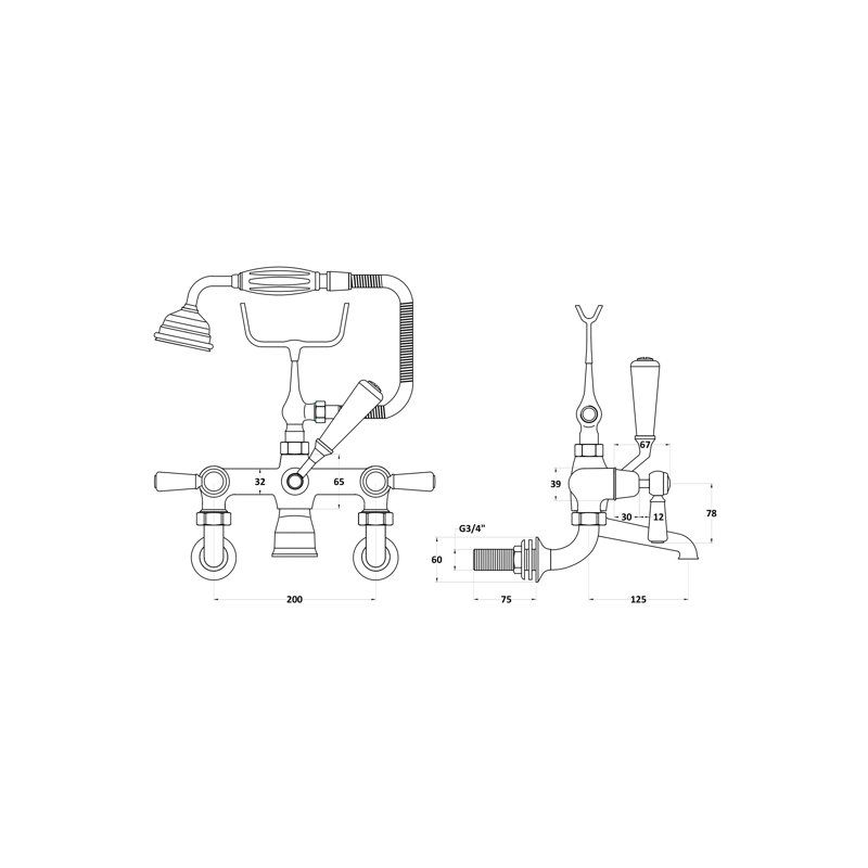 Topaz Wall Bath Shower Mixer Bath Filler with Diverter