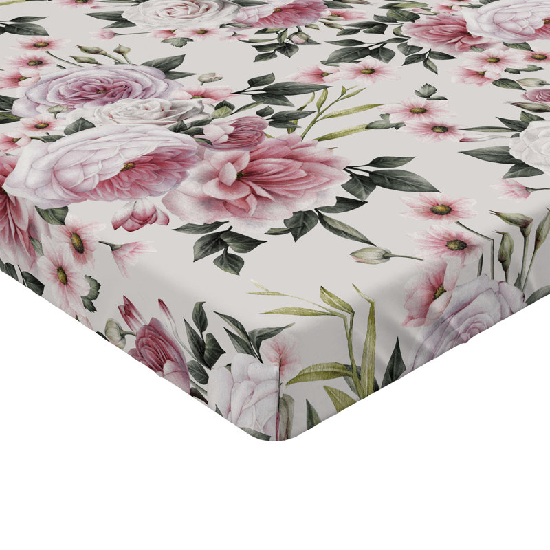 Drap-housse à motif floral Ambesonne, Vert armée, rose pastel / floral, Drap-housse de taille double