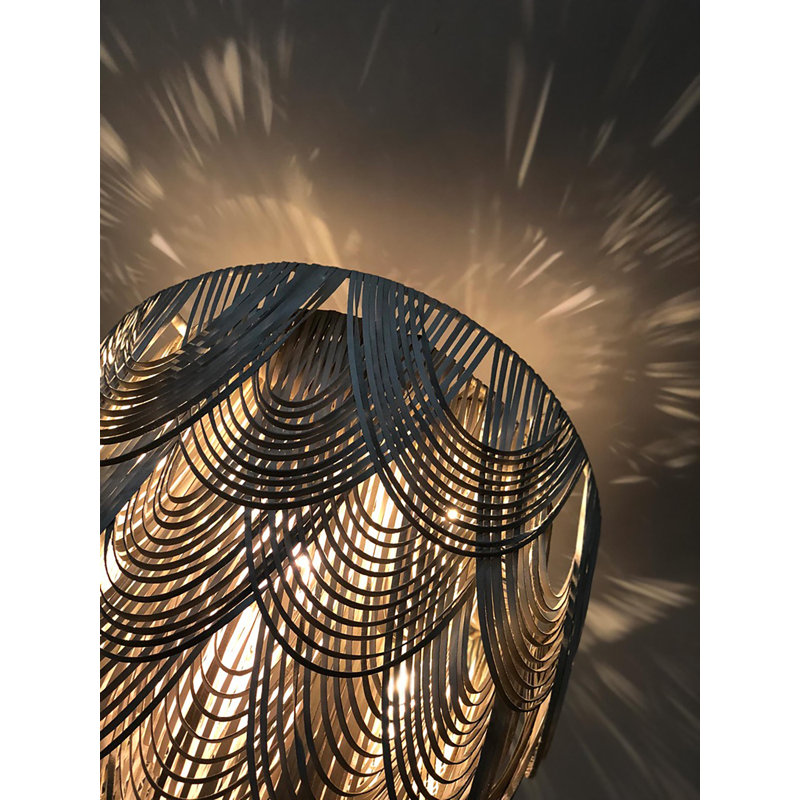 Large Leather Fringe Flushmount Chandelier, Cream
