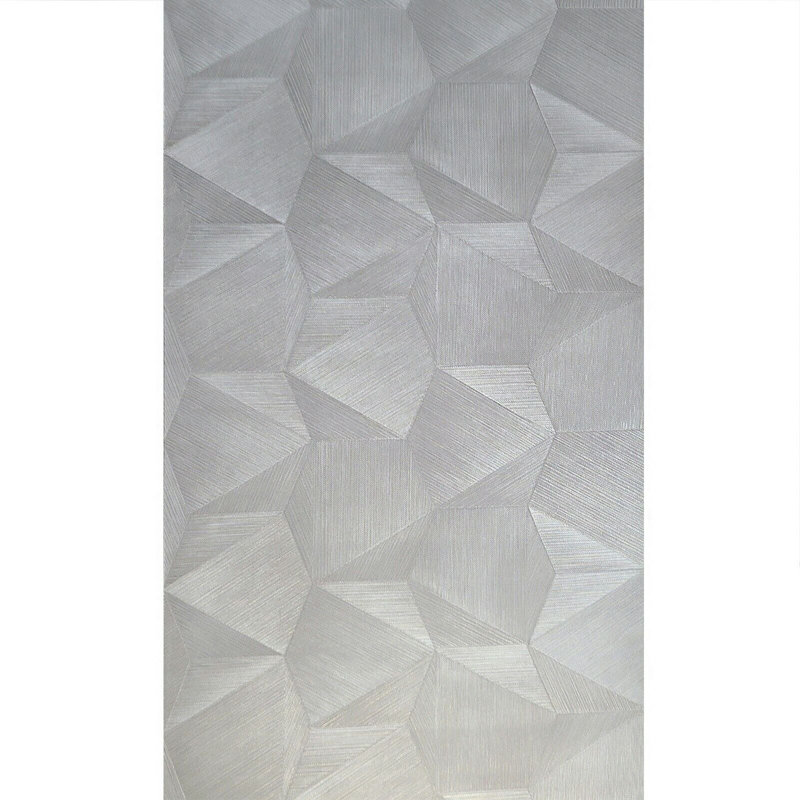 Papier peint texturé en tissu taupe avec motif de triangles hexagonaux