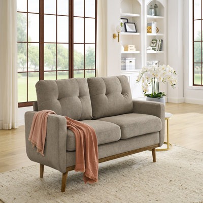 67.7" Mid-Century Modern Upholstered Tufted Loveseat Sofa With Wooden Legs