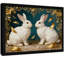 Art encadré noir Deux lapins mignons entourés de feuilles dorées, reproductions d'art encadrées de style rétro-470147727