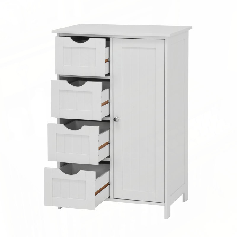 Armoire de rangement blanche, armoire de plancher avec tablette réglable et tiroirs White