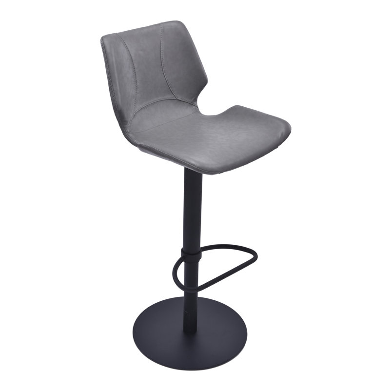 Kadejiah Swivel Adjustable Height Barstool with Footrest in Faux Leather, and Metal, Gray, Black