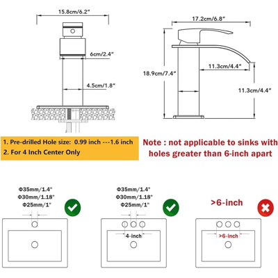 Ensemble de 2 robinets de salle de bain Mosson en nickel brossé avec poignée simple et plaques de montage carrées