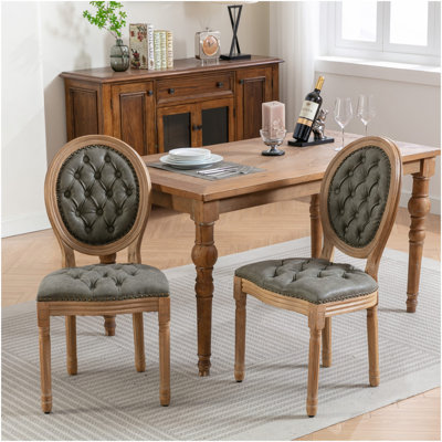 French Style Wood Frame Antique Painting,Hand-Pulled Buckle Decoration PU Artificial Leather Dining Chair With Nailhead Trim ,Wood Legs,Set Of 2,White Pine Green,SW1839WP