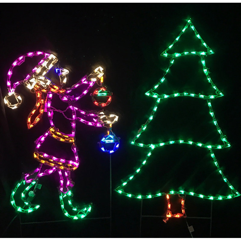 Elf Decorating Tree Christmas Lighted Display