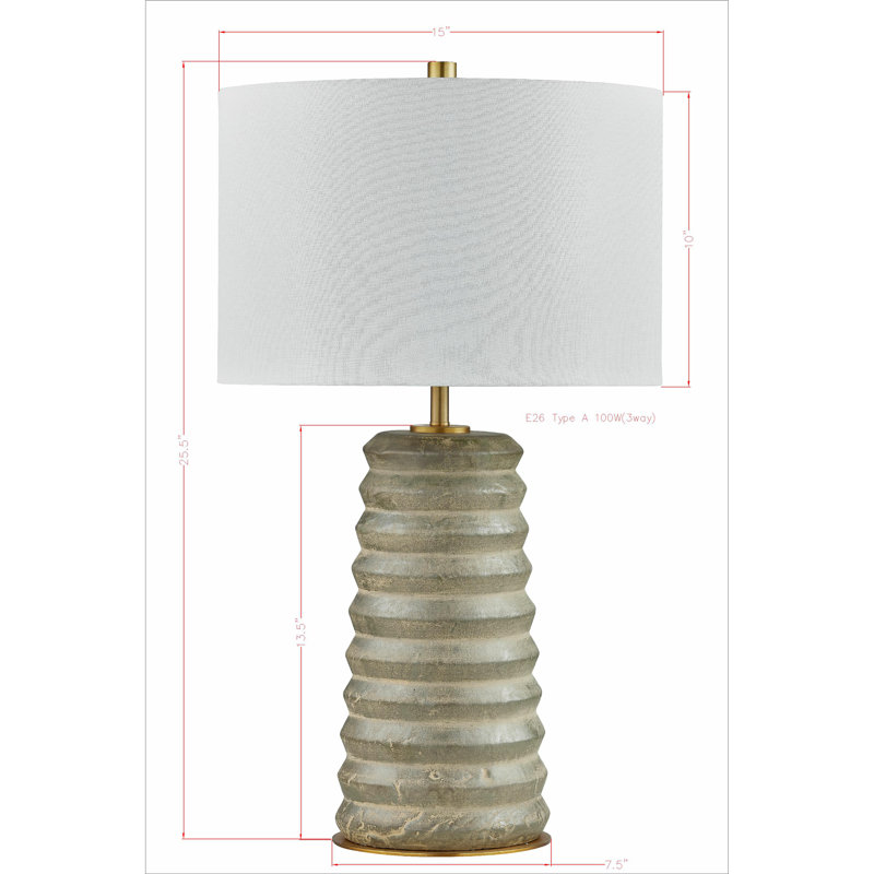 Lampe de table en résine de 25,5 po avec abat-jour en tissu Josephine, brun / gris