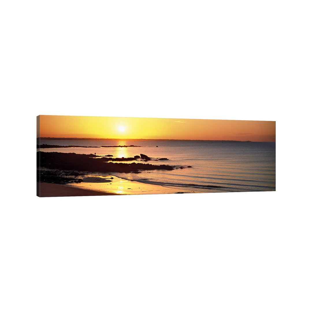 Sunrise Over The Beach, Beg Meil, Finistere, Brittany, France by Panoramic Images - Wrapped Canvas Panoramic Print