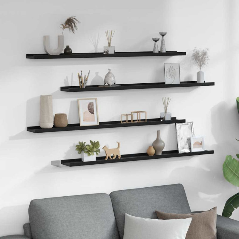 Wall Shelf Floating Shelf Wall Mounted Display Shelf for Photo Frame, Black, 1.2" H x 39.4" W x 3.5" D