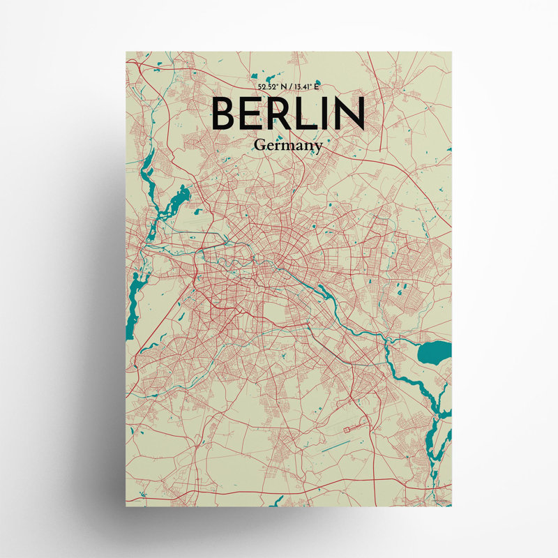 Berlin City Map in Tricolour 1 Piece Wall Art, 27.6cm H x 19.7cm W x 0.05cm D