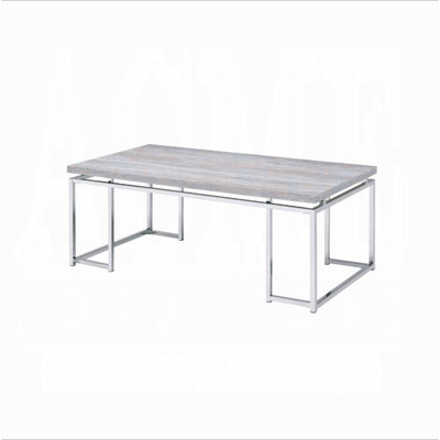 Table basse en chêne naturel et chrome avec base en métal