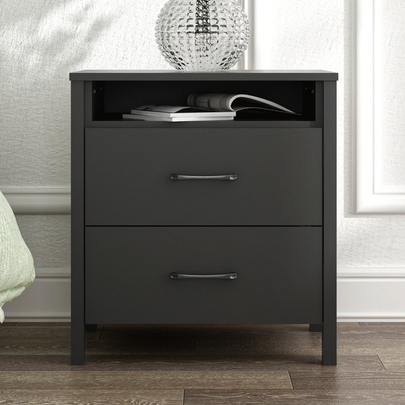  Allysyn 22.7" 2 Drawer Nightstand, Black, Individual