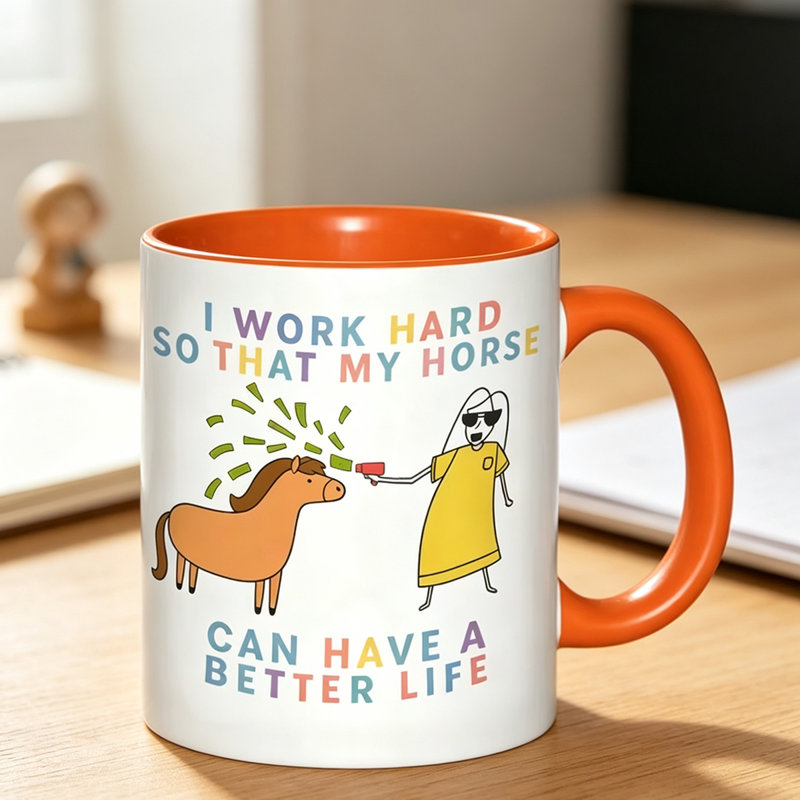 A Ceramic Coffee Mug Featuring a Fantasy Horse And Rider Design, Perfect for Enjoying Tea, Milk, Or Water While Reading.