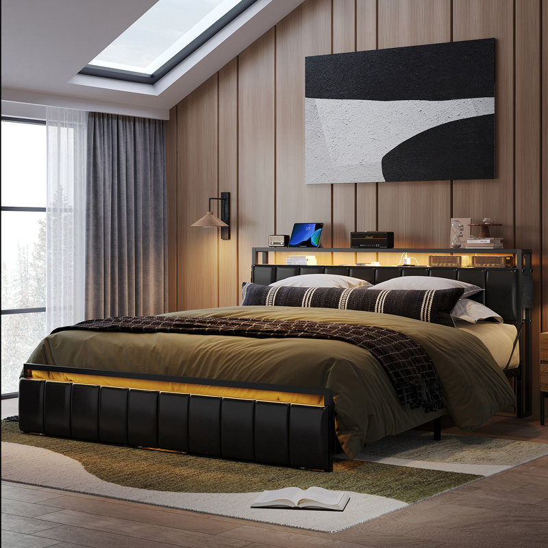Brisna Upholstered Platform Bed, Full / Double, Black/Gray