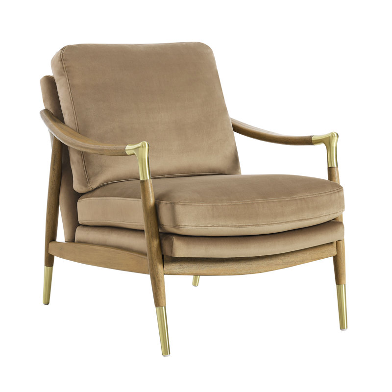 Langford Performance Velvet Accent Armchair, Taupe Walnut Velvet