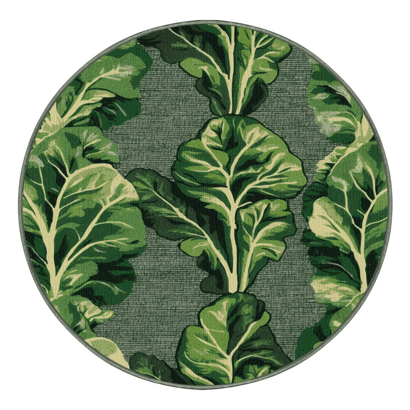 Washable Collard Greens Vegetables Area Rug, Round 4'
