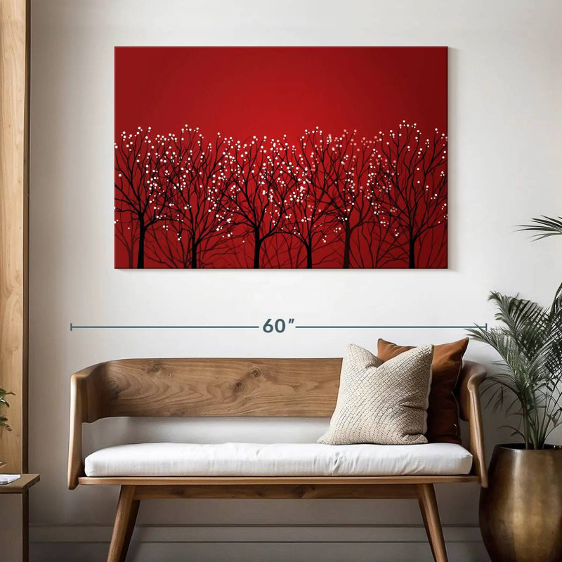 Harnek, forêt rouge abstraite, H 32 po x l 48 po