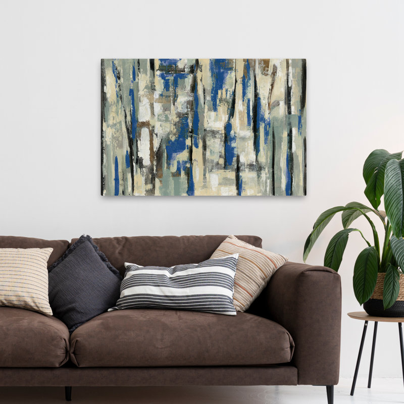 Rayures printanières contemporaines bleues, H 48 po x l 32 po