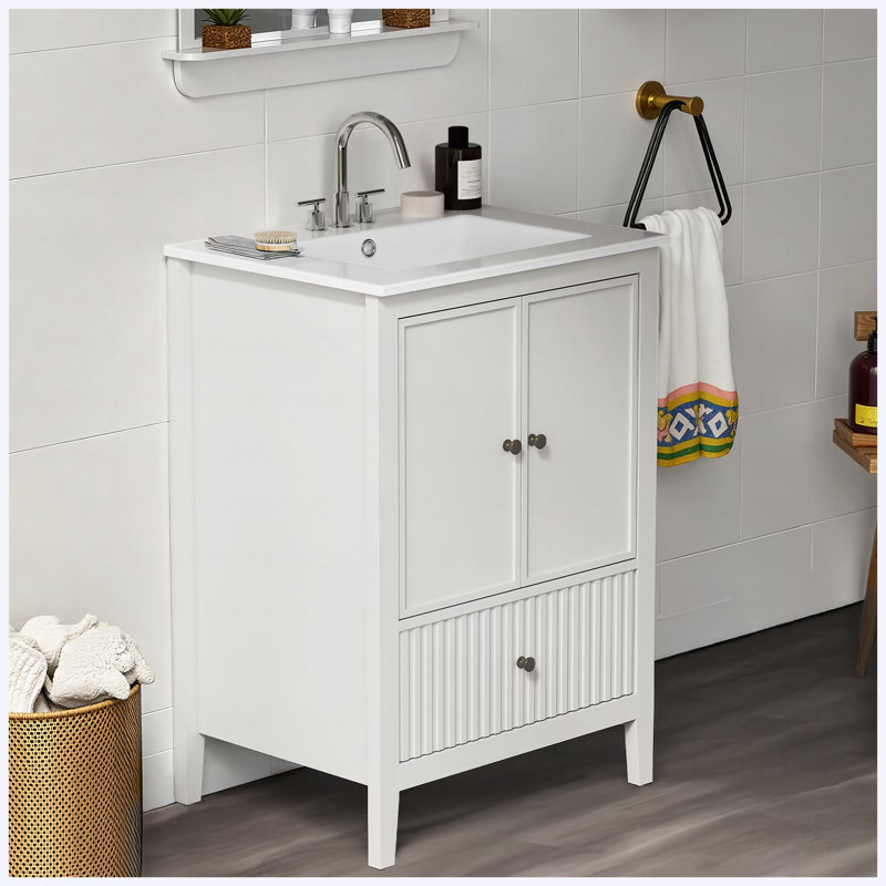 Ensemble de meuble-lavabo moderne 24 po avec lavabo, meuble de rangement avec portes et tiroirs, ensemble de meuble-lavabo à surface peinte