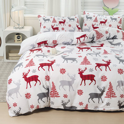 Christmas Reindeer Duvet Cover Set –2-3-Piece Reversible Holiday Bedding With Snowflakes & Trees, Soft Microfiber Comforter Cover With Pillow Shams