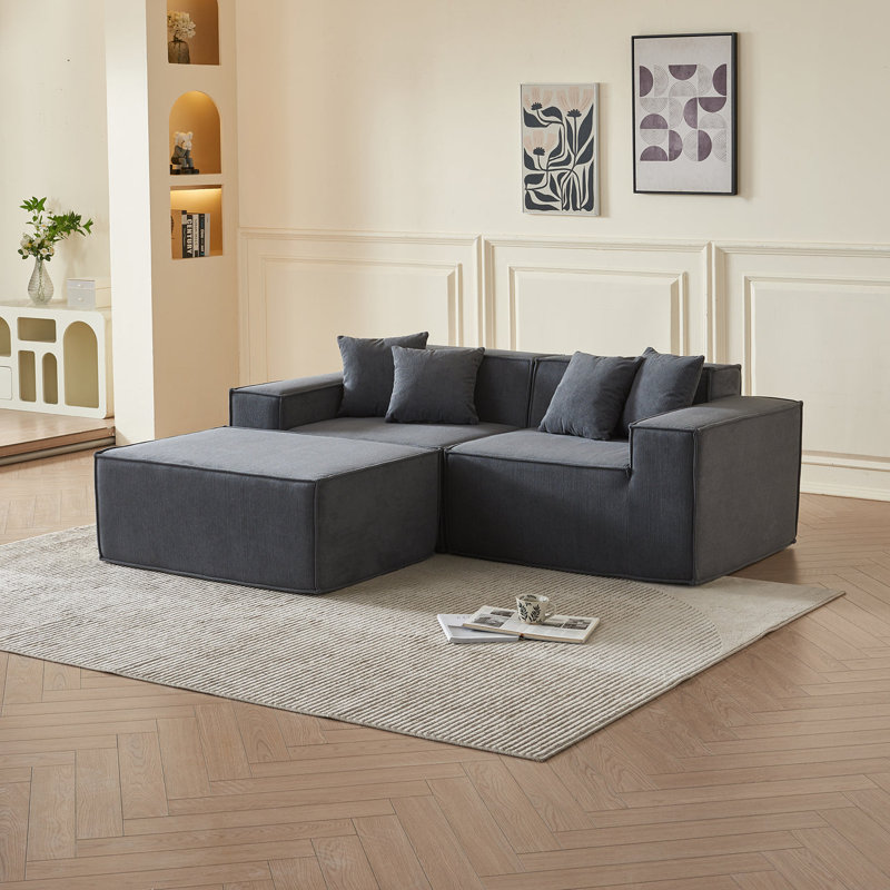 Canapé modulaire en L Lyen EDEN Corduroy, méridienne 4 places pour salon, Gray